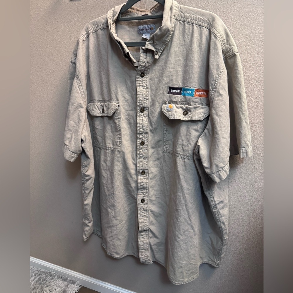 CARHARTT Rugged Flex Mens 3XL Tan Relaxed Fit Short Sleeve Button Up Cotton EUC
